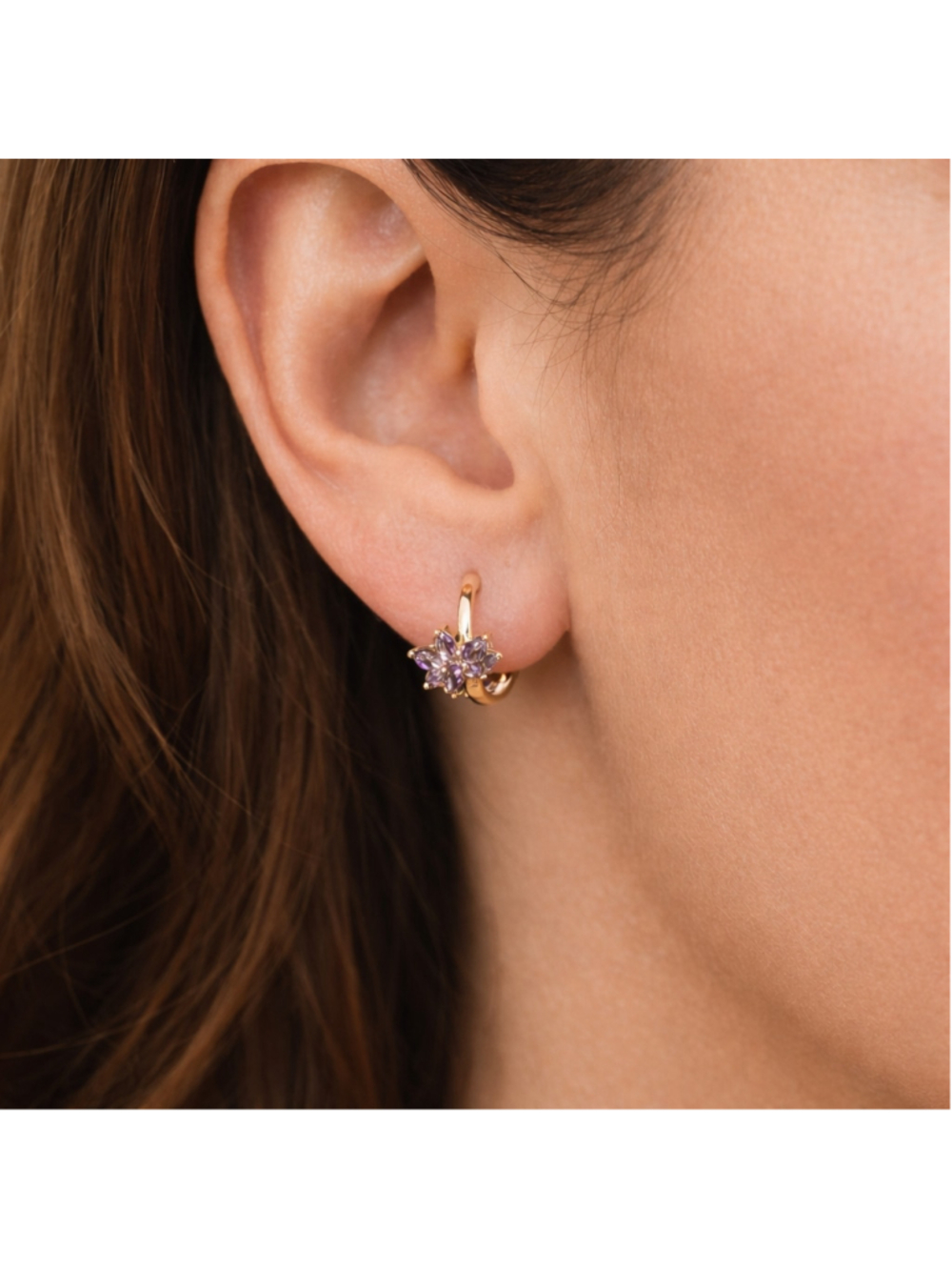 14K Gold Plated Women's Purple Rhinestone Decor Hoop Earrings New